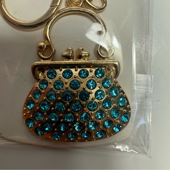 NWT. Blue rhinestone bag purse key chain or bag charm. Gold tone lobster claw - Picture 3 of 5